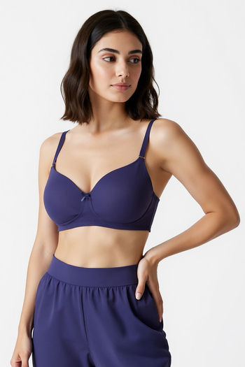 Buy Zivame Padded Non Wired 3/4Th Coverage T-Shirt Bra - Blue Ribbon